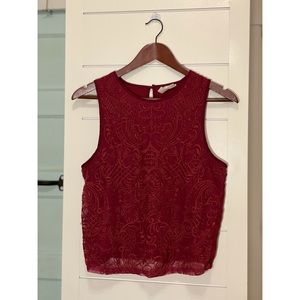 Embroidered Burgundy Tank Top